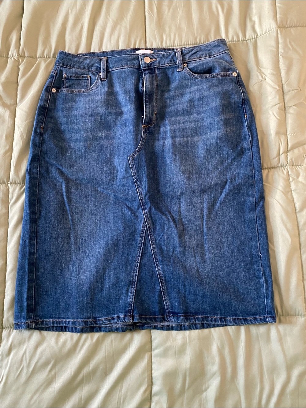 Classic Blue Denim Midi Skirt - Women's